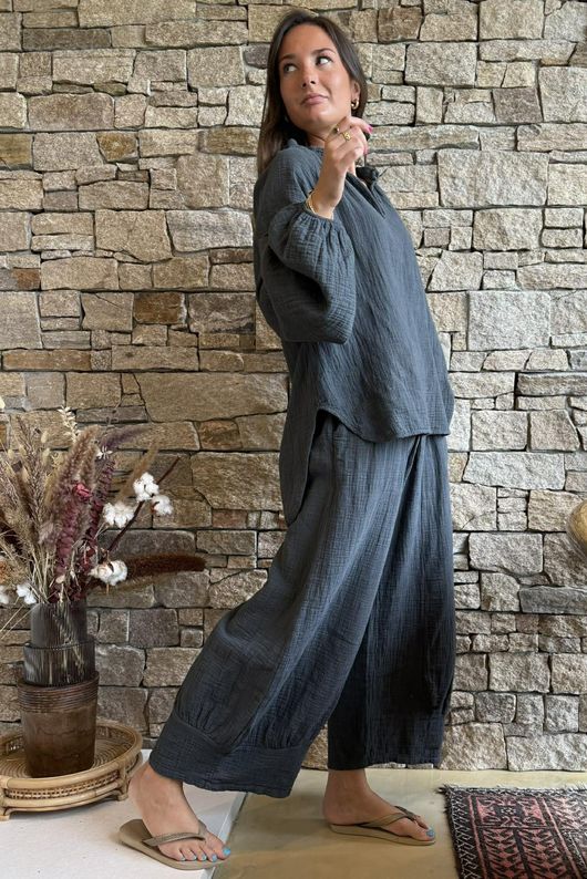 Santos Cushion Cotton Heathcliff Blouse Charcoal